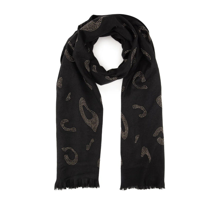 Elite Black Leopard Diamante Winter Scarf
