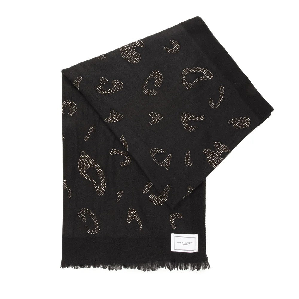 Elite Black Leopard Diamante Winter Scarf