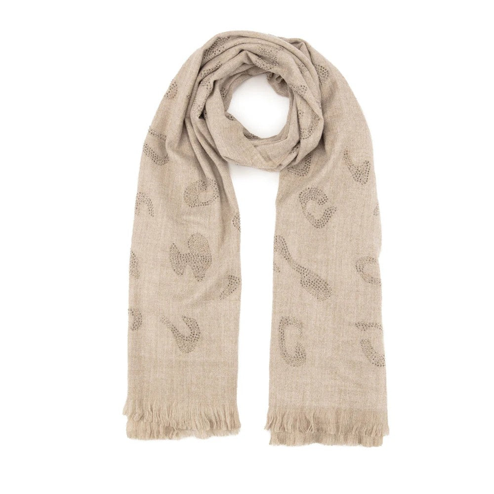 Elite Sand Leopard Diamante Winter Scarf