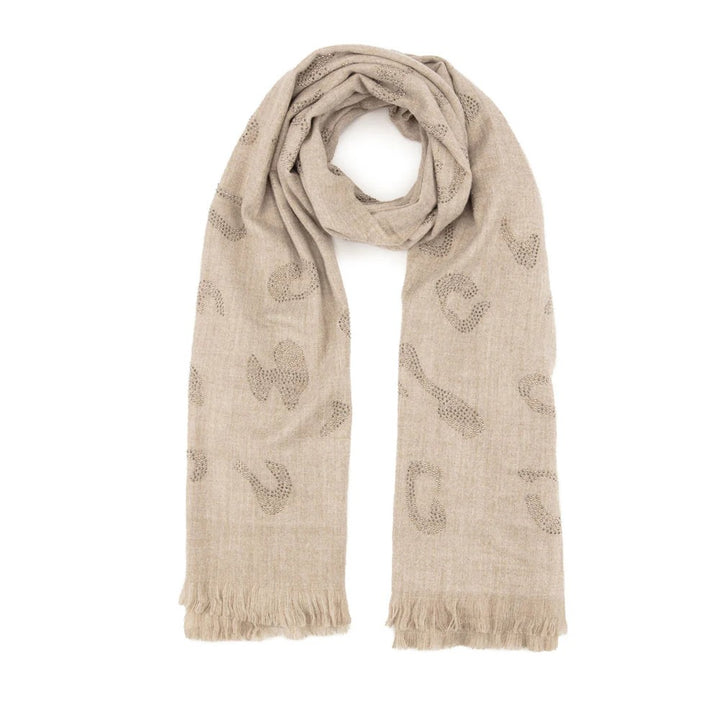 Elite Sand Leopard Diamante Winter Scarf