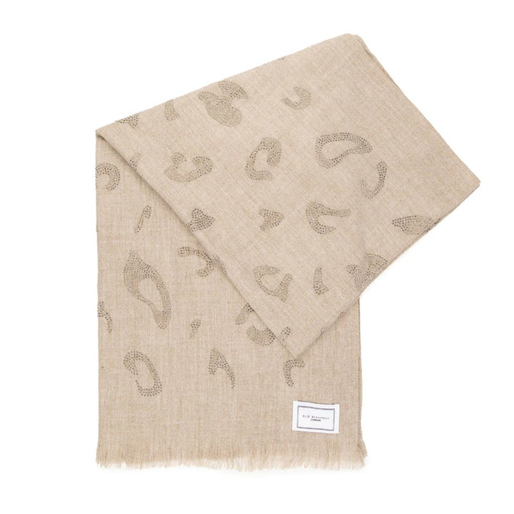 Elite Sand Leopard Diamante Winter Scarf
