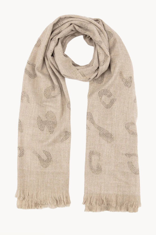 Elite Sand Leopard Diamante Winter Scarf