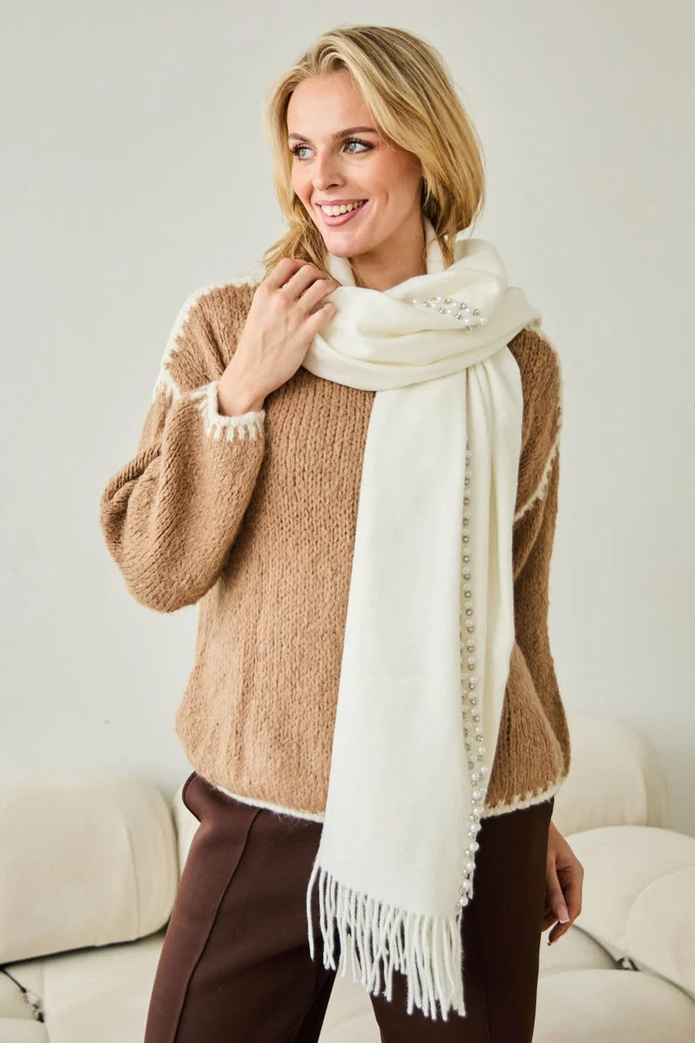 Elite White Pearl Winter Scarf