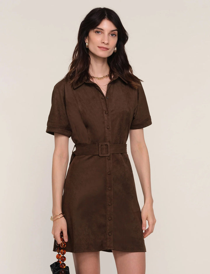 Espresso Faux Suede Margot Shirt Dress