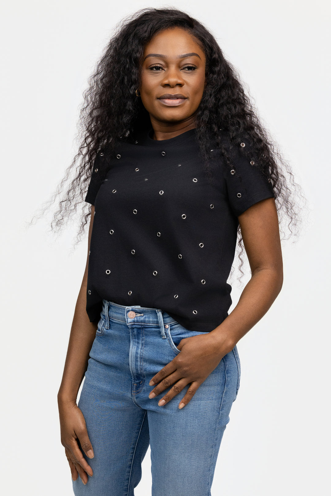 Faded Black Embellished Tee
