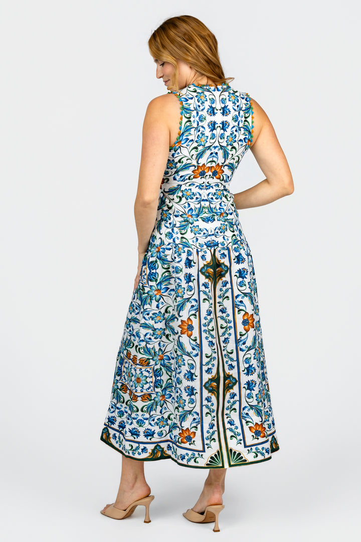 Flora Tile Off White Midi Dress