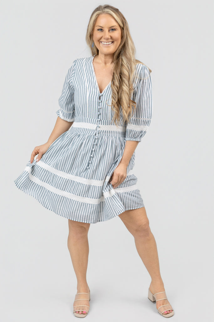 Fog Blue Striped Dani Mini Dress