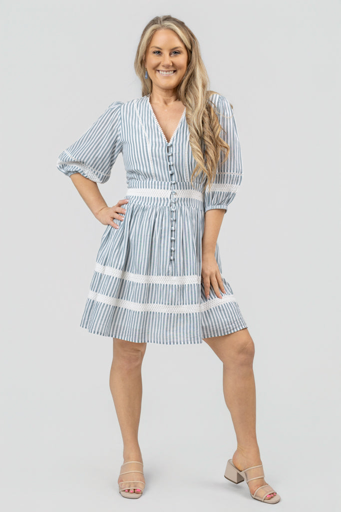 Fog Blue Striped Dani Mini Dress