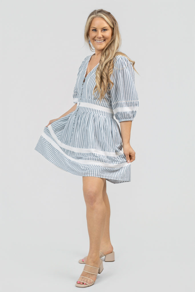 Fog Blue Striped Dani Mini Dress
