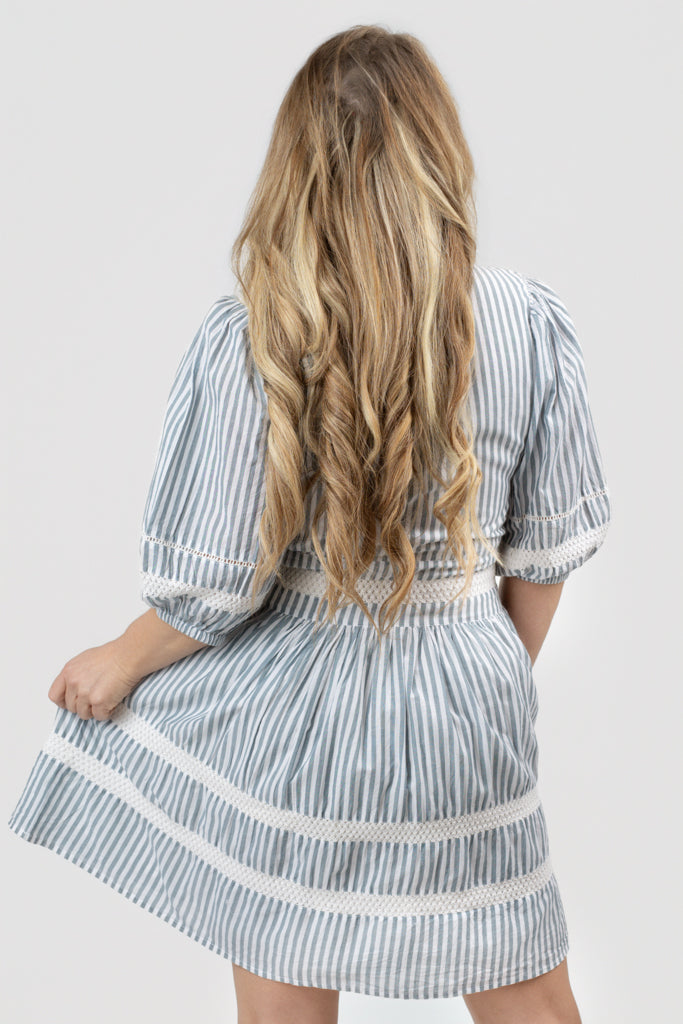 Fog Blue Striped Dani Mini Dress