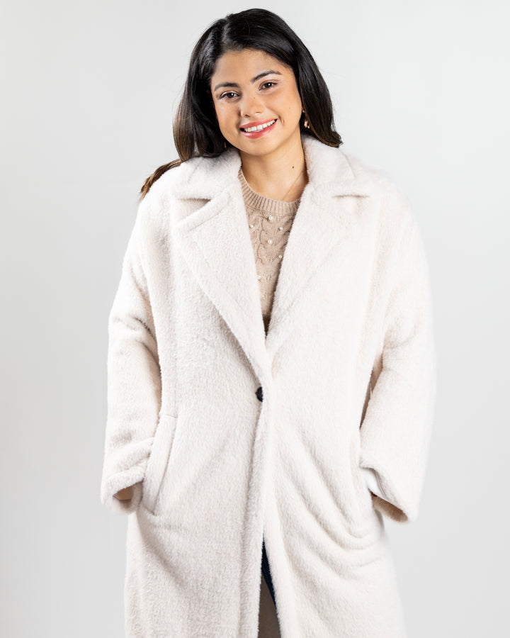 Frosted White Faux Fur Long Coat