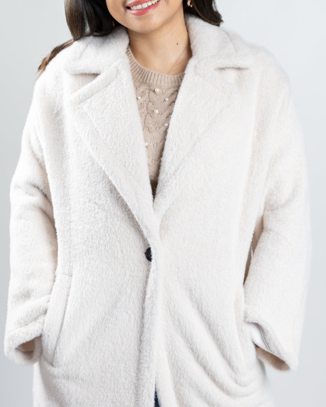 Frosted White Faux Fur Long Coat