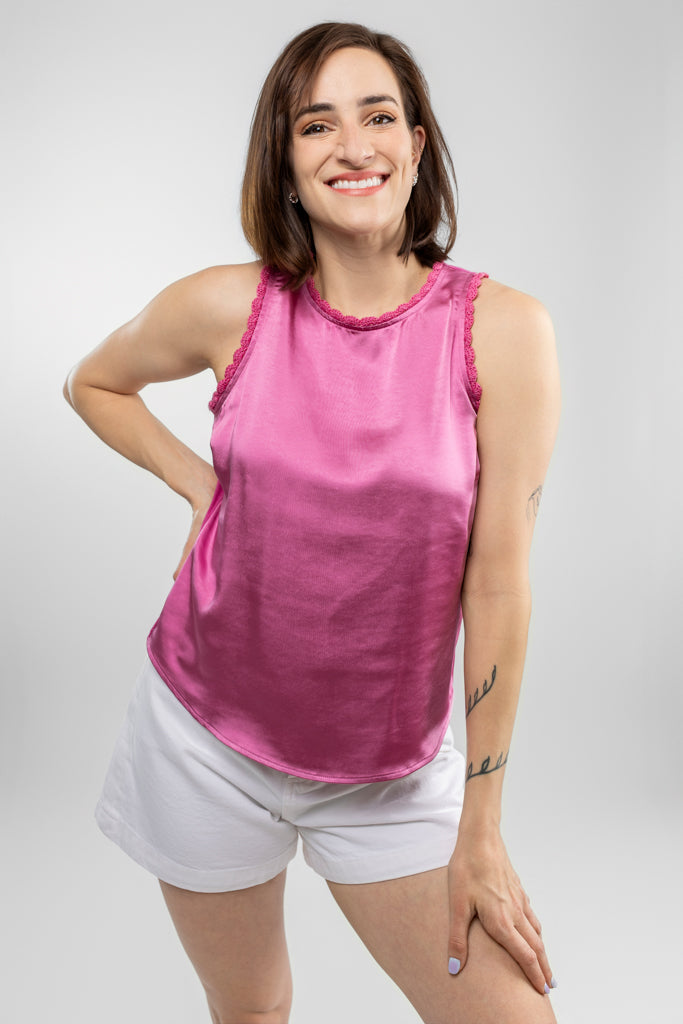 Fuchsia Satin Kelsi Tank Top