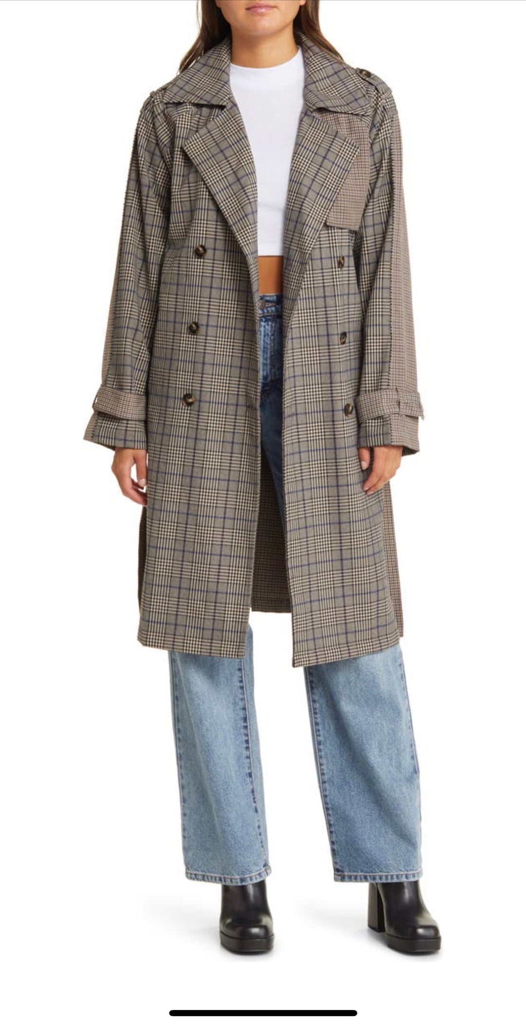 Brown Mixed Plaid Shinley Trench Coat