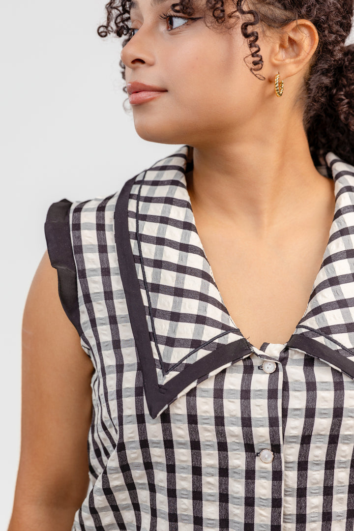 Gingham Large Collar Essex Top