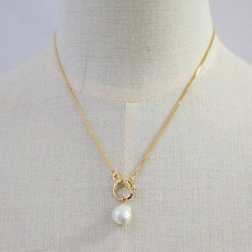Gold And Akoya Pearl Toggle Front Necklace