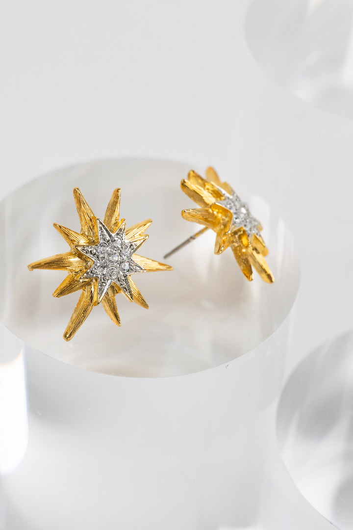 Gold And Crystal Star Pierced Earrings