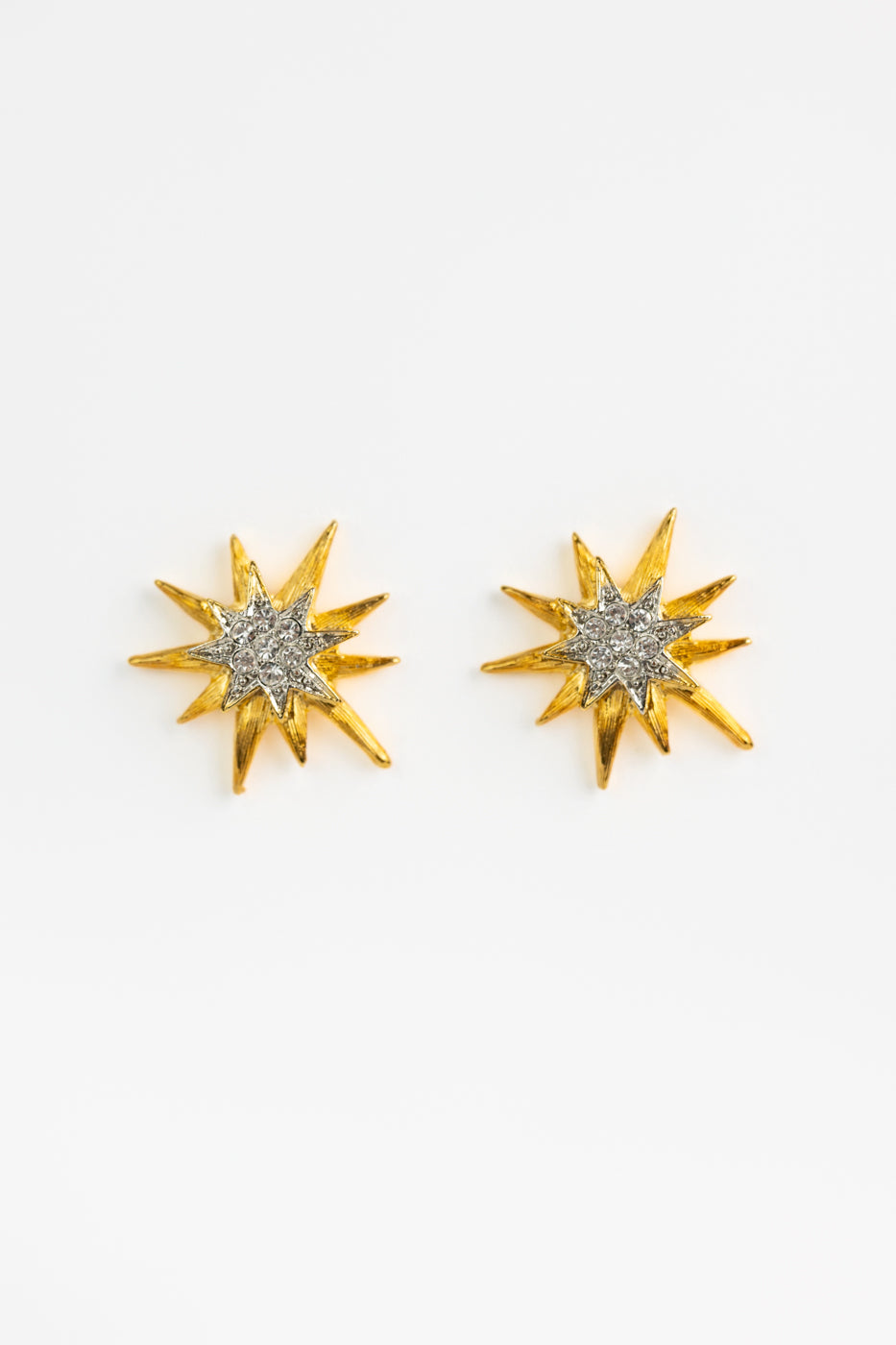 Gold And Crystal Star Pierced Earrings