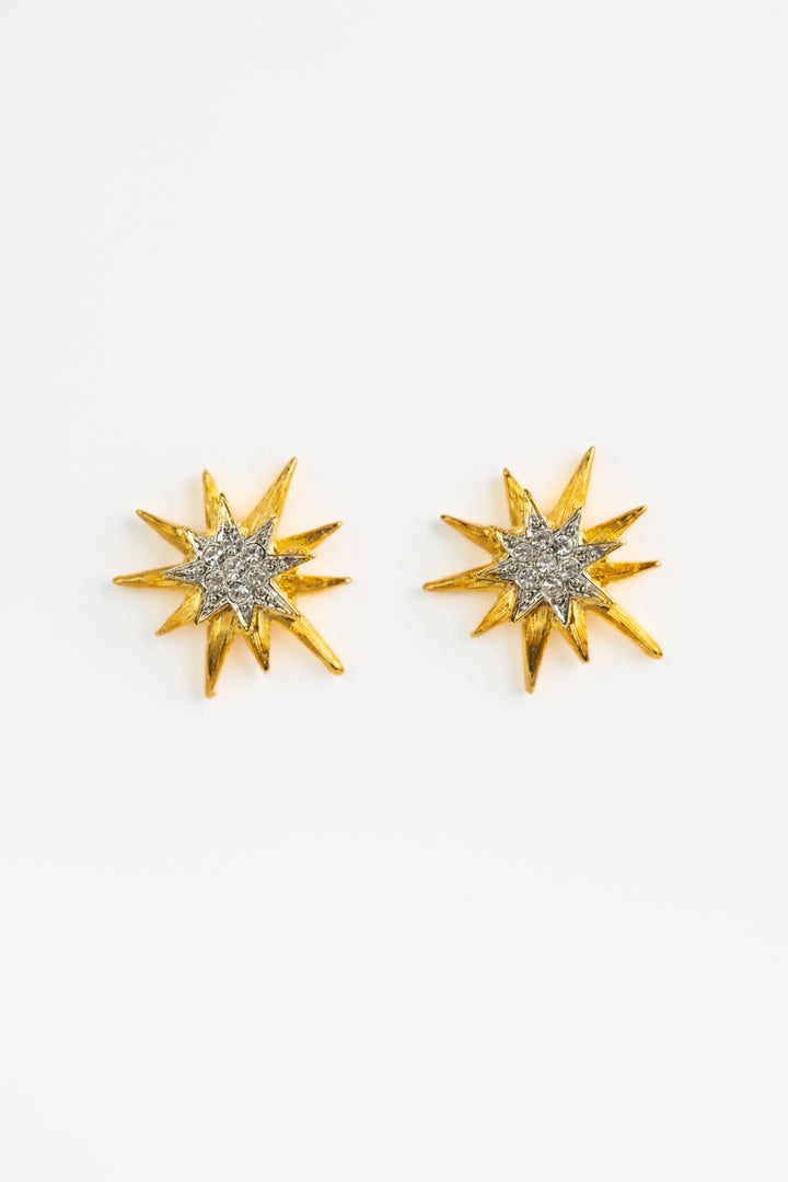 Gold And Crystal Star Pierced Earrings