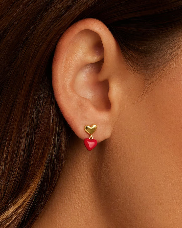 Gold And Red Enamel Amour Earrings