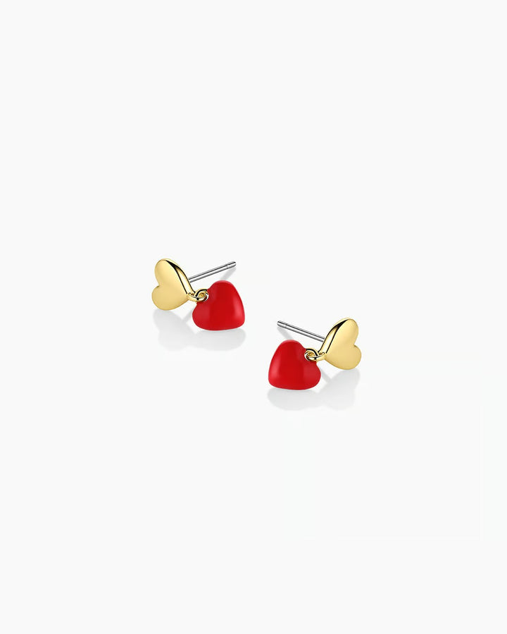 Gold And Red Enamel Amour Earrings