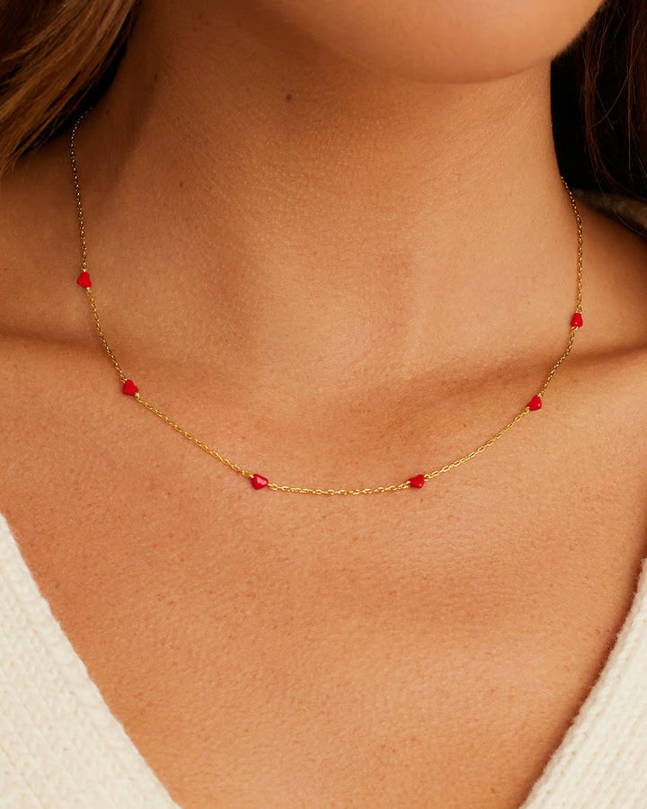 Gold And Red Enamel Amour Necklace