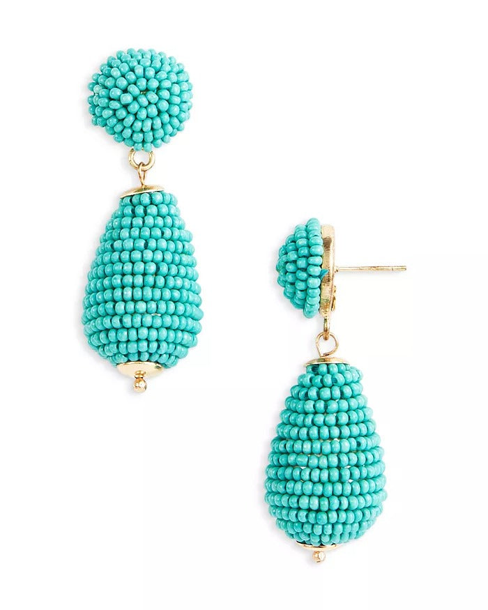 Gold And Turquoise Seed Bead Drop Earrings