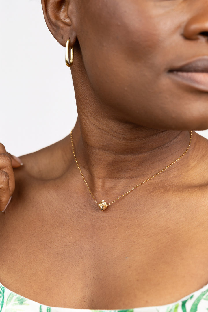 Gold Filled Garlic Nugget Accent Paperclip Necklace