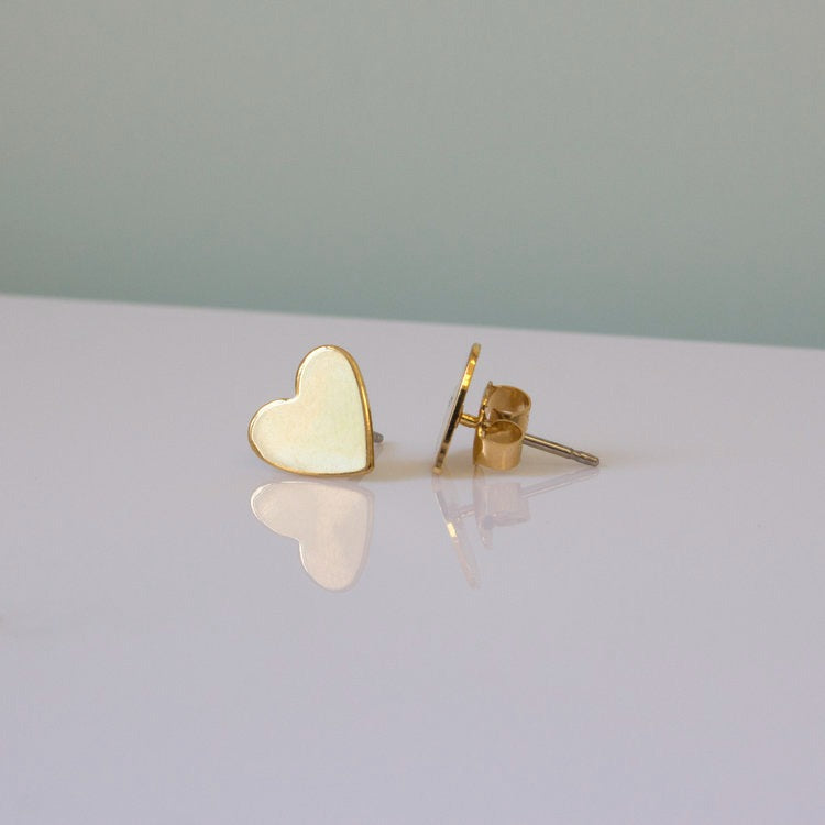 Gold Flat Heart Stud Earrings
