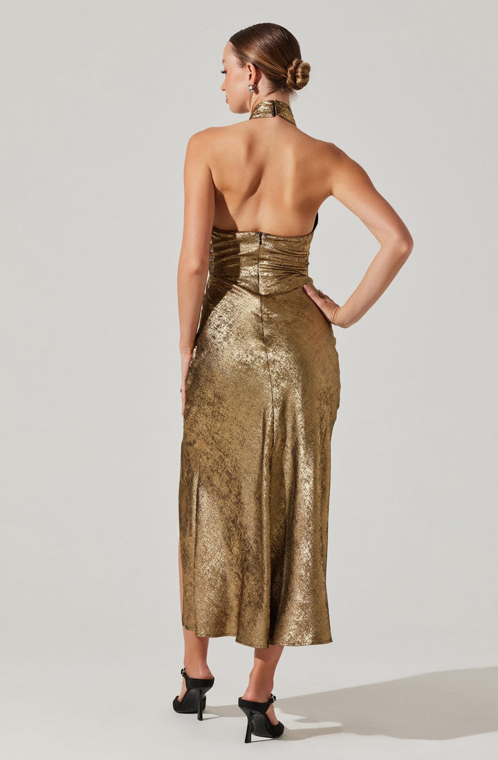 Gold Halter Neck Marissa Midi Dress