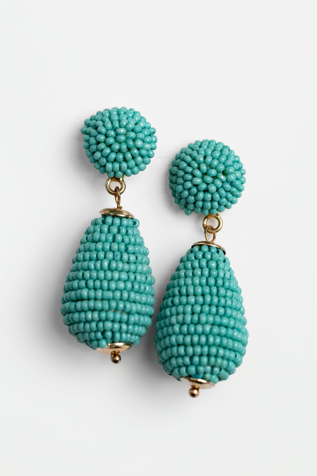 Gold And Turquoise Seed Bead Drop Earrings
