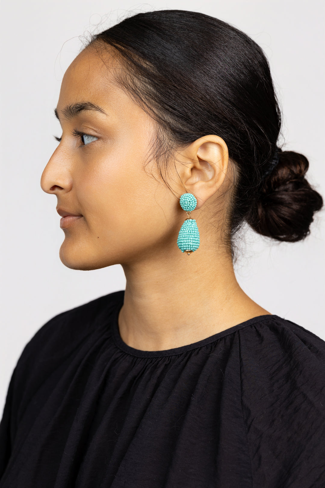 Gold And Turquoise Seed Bead Drop Earrings