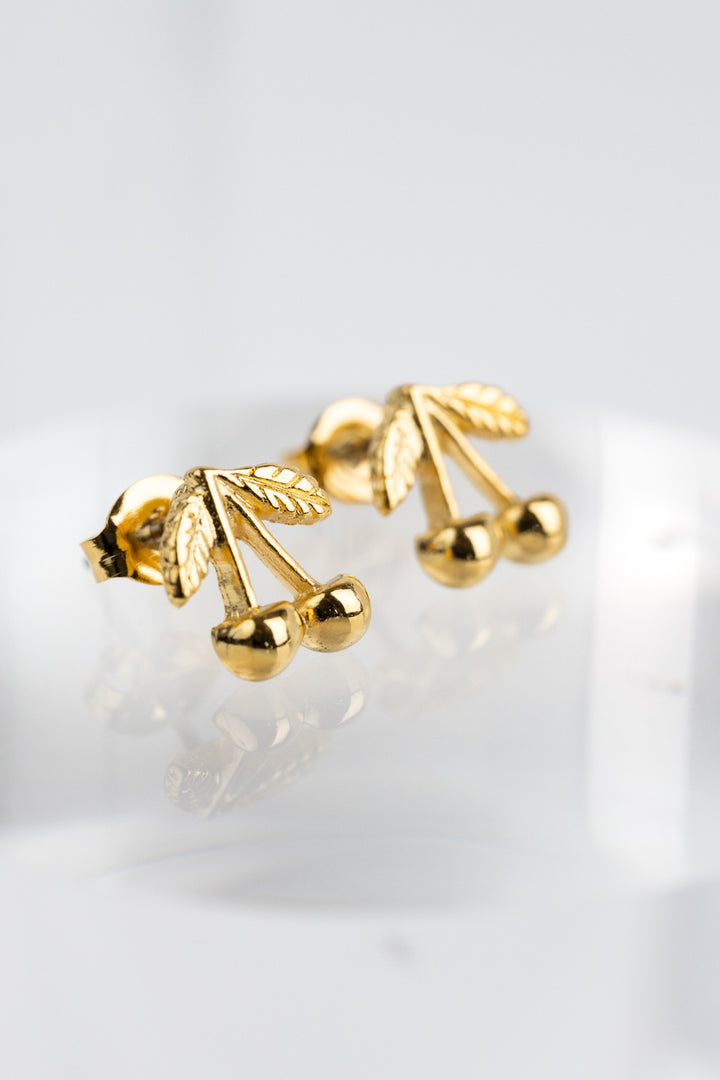 Gold Cherry Stud Earrings