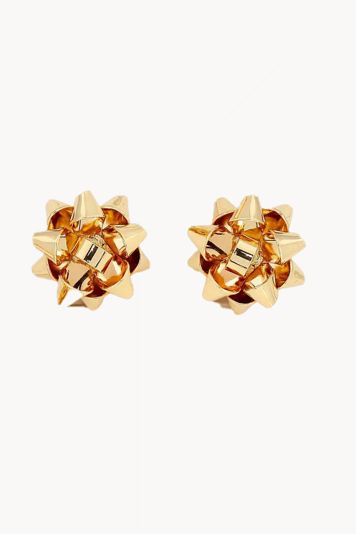 Gold Christmas Gift Bow Stud Earrings