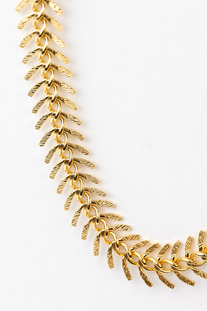 Gold Fish Bone Chain Necklace