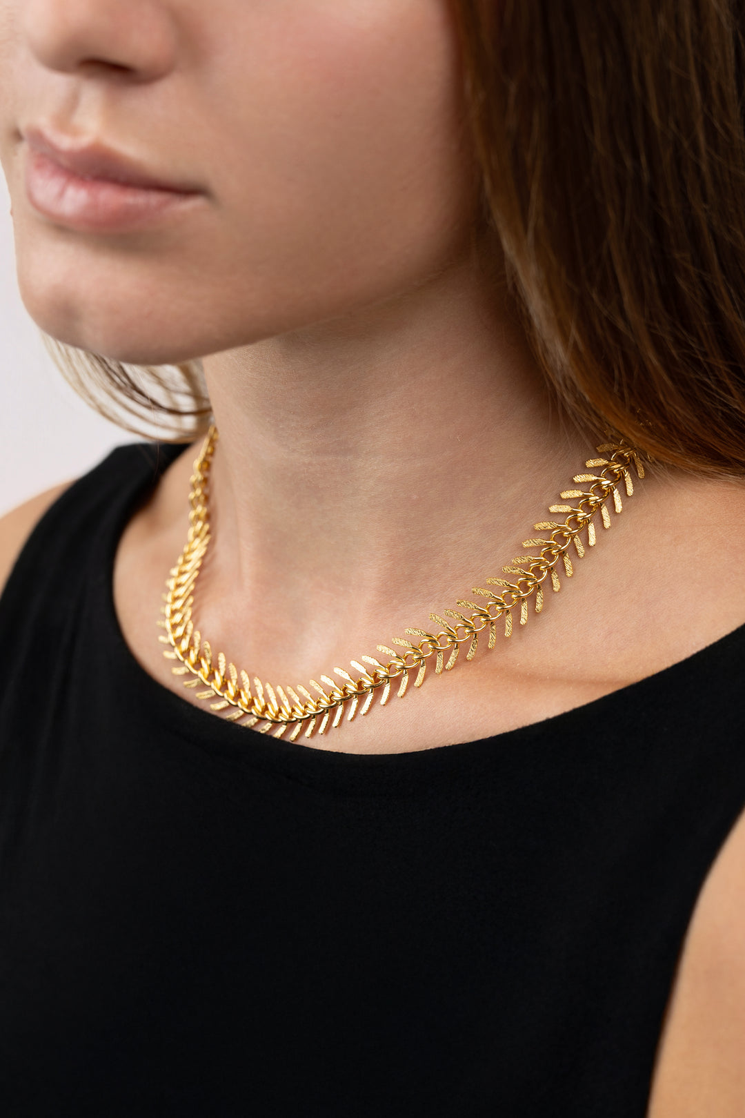 Gold Fish Bone Chain Necklace