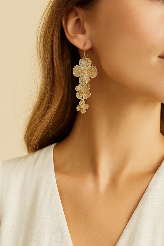 Gold Floral Filigree Drop Earrings