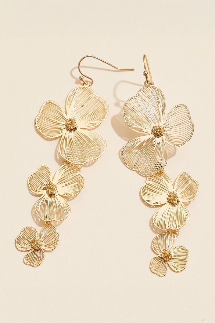 Gold Floral Filigree Drop Earrings