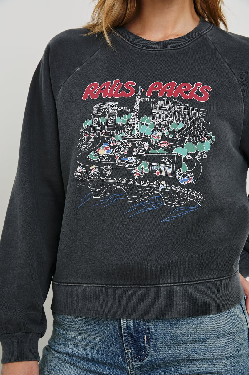 Gray Paris Map Vintage Raglan Sweatshirt