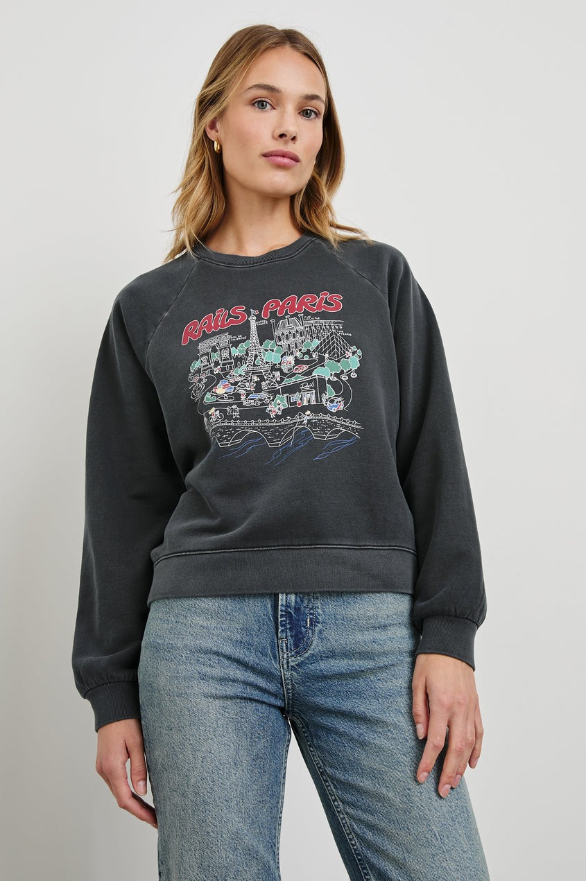 Gray Paris Map Vintage Raglan Sweatshirt