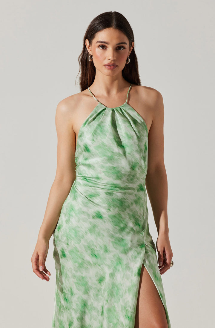 Green Abstract Elynor Halter Dress