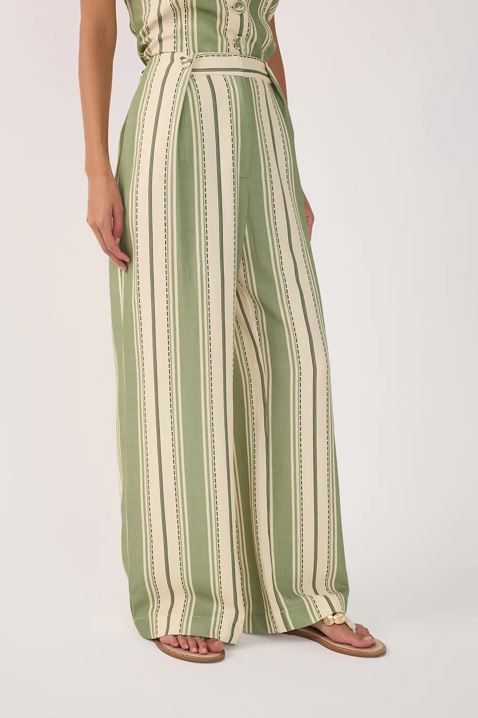 Green Cream Stripe Wide Leg Pant