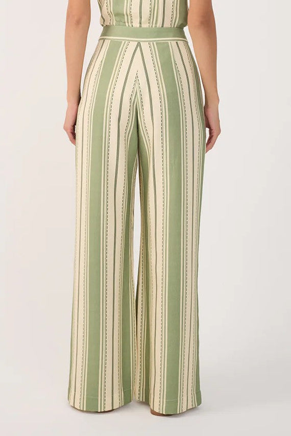 Green Cream Stripe Wide Leg Pant