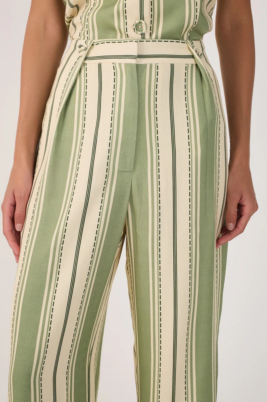 Green Cream Stripe Wide Leg Pant