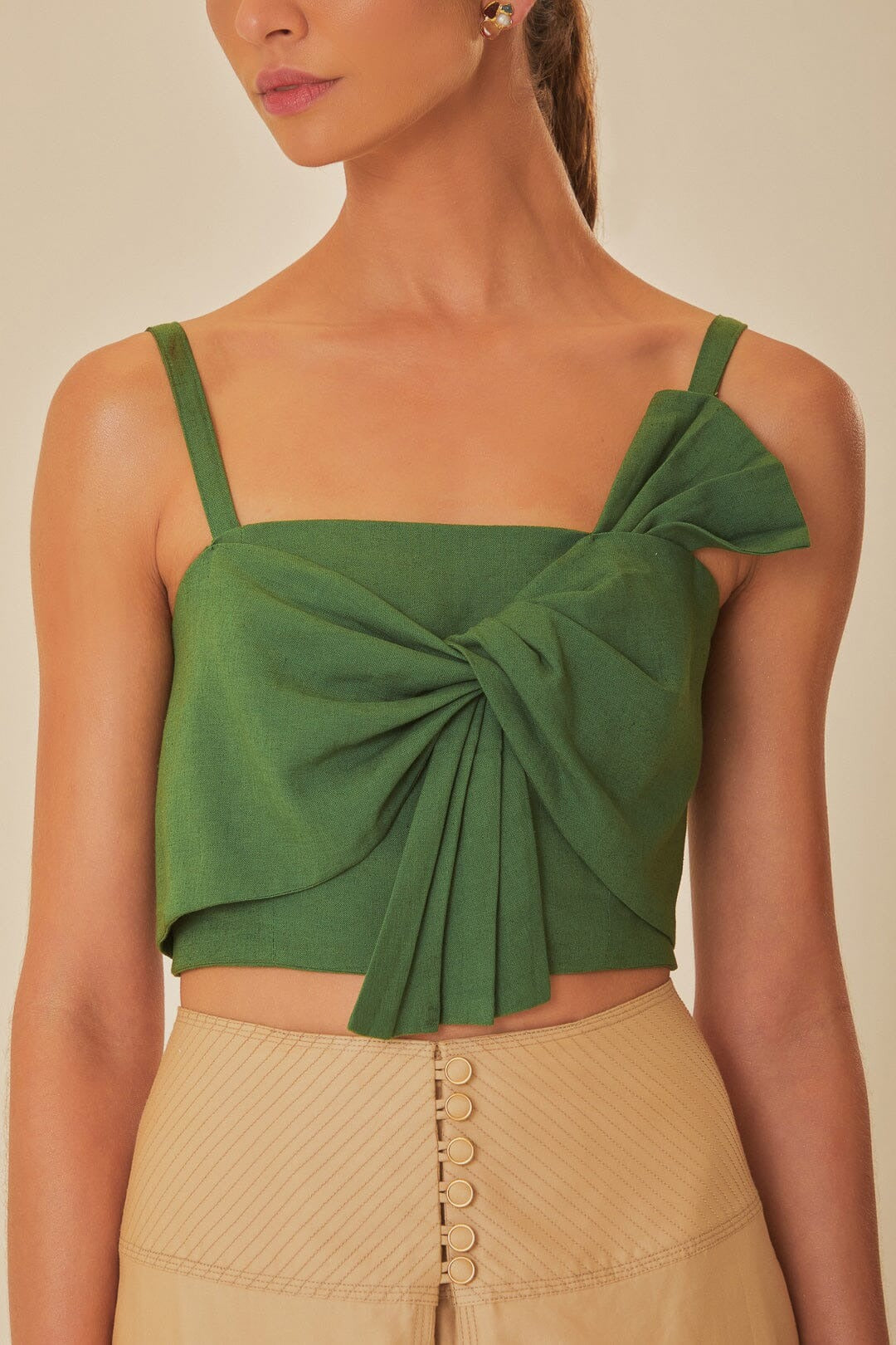 Green Front Bow Cropped Top