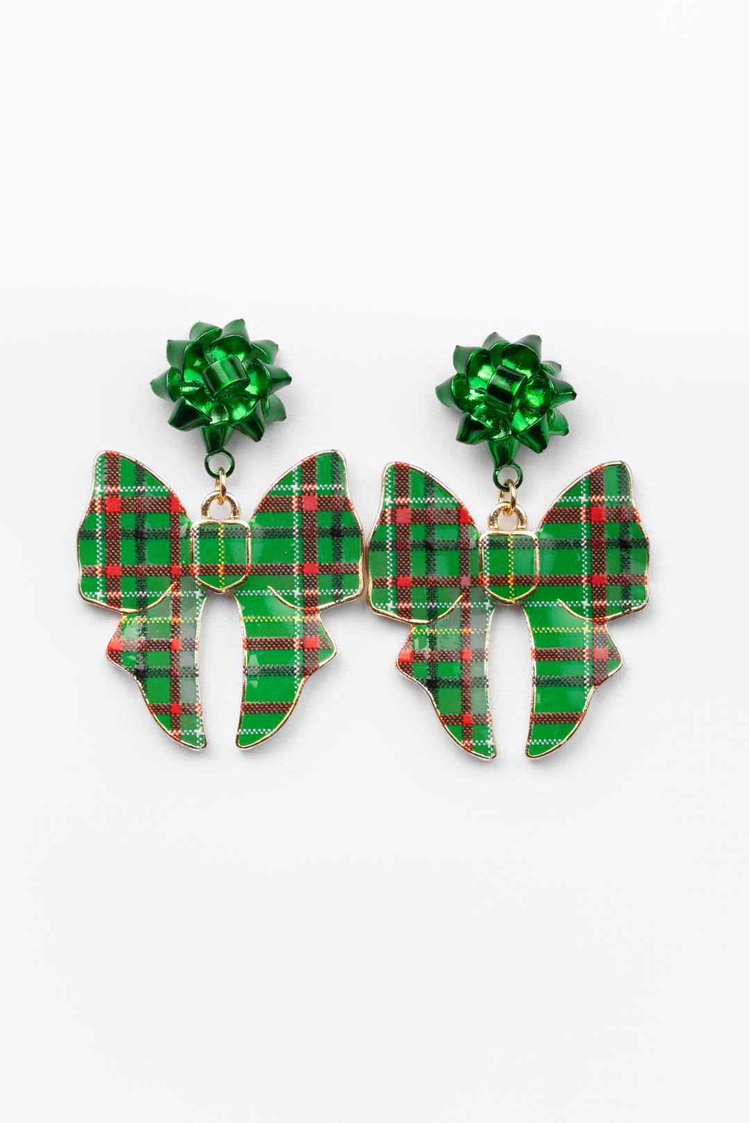 Green Holiday Bow Dangle Earrings