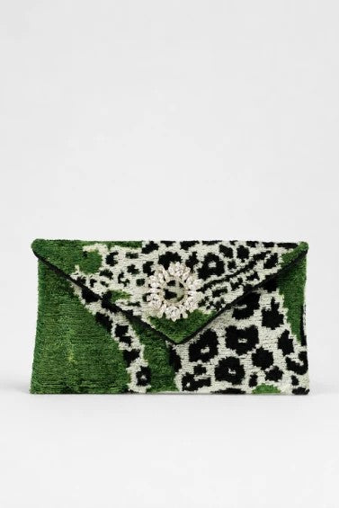 Green Leopard Envelope Clutch