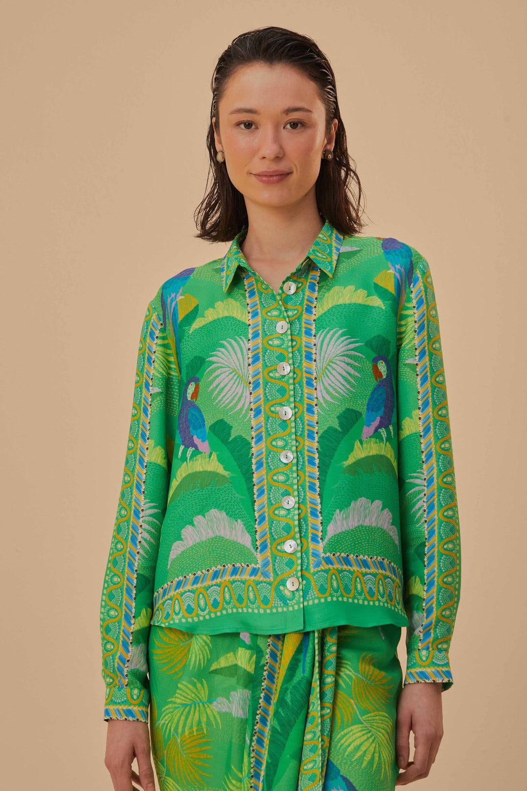 Green Macaw Scarf Shirt