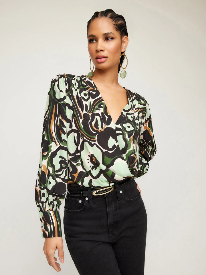 Green Multi Drape Front Ines Blouse