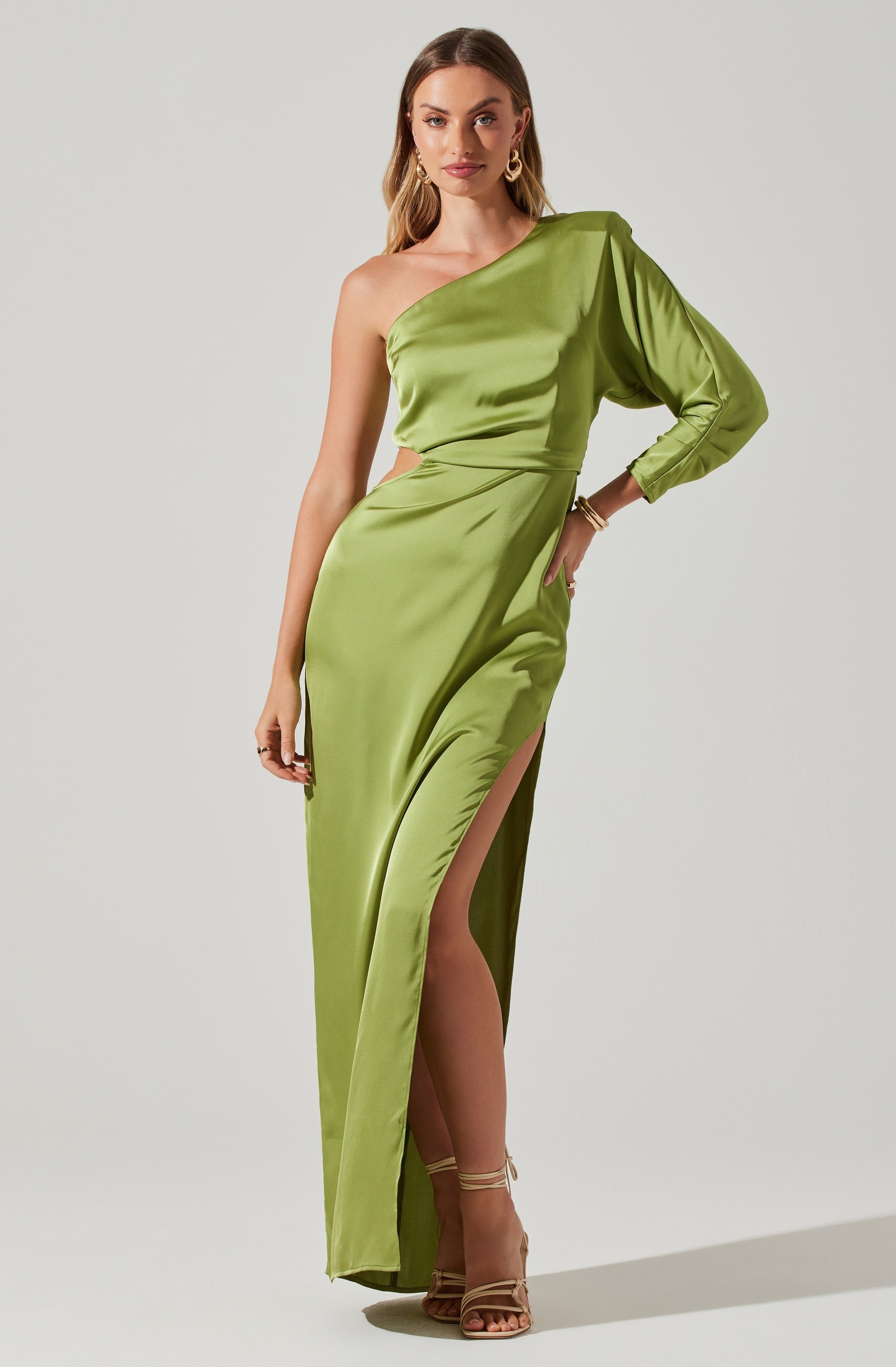 One shoulder fashion long sleeve maxi dress